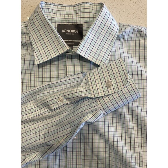 Bonobos Other - Bonobos Dress Shirt Mens 16.5 36 Blue Check Button Up Standard Fit Wrinkle Free